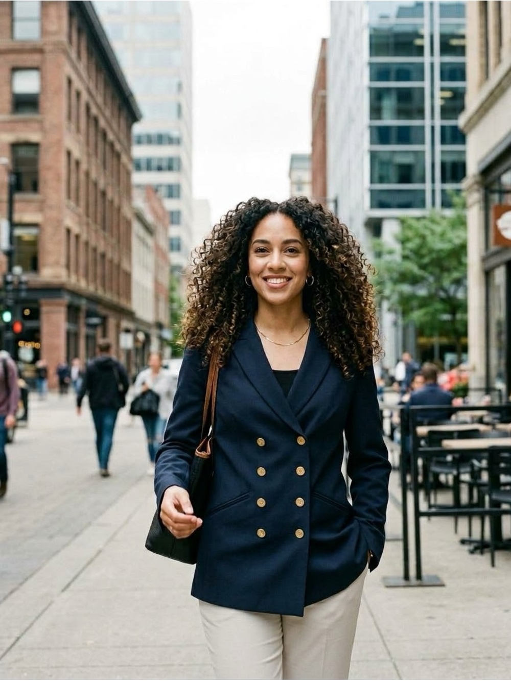Le Suit Double-Breasted Navy Blazer with Gold Buttons